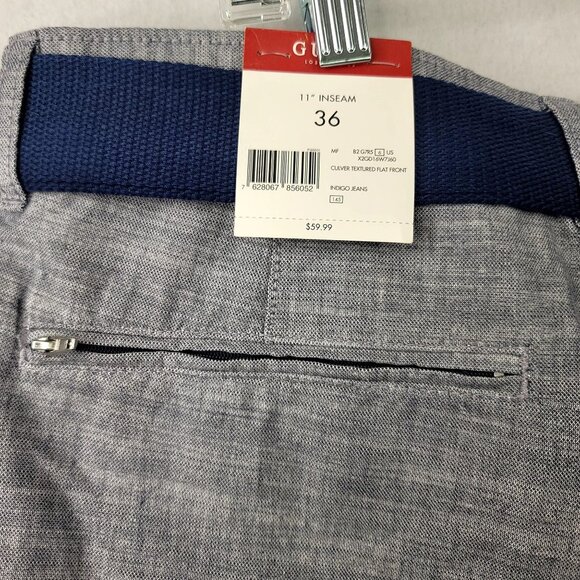 Mens Guess Slim-Fit Gray Shorts With Navy Belt Size 36 Cotton Blend - Picture 7 of 10